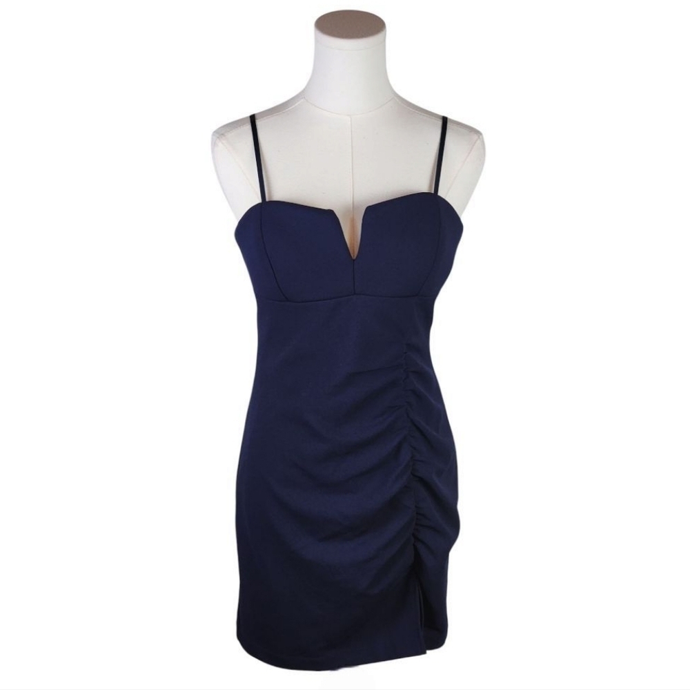 Honey and Rosie Navy Ruched Bodycon Mini Dress Sweetheart Neckline Size Medium